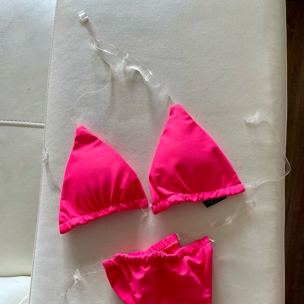 LAKE SWIM pink clear strap triangle bikini top